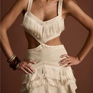 Haven Ivory Fringe Cutout Dress